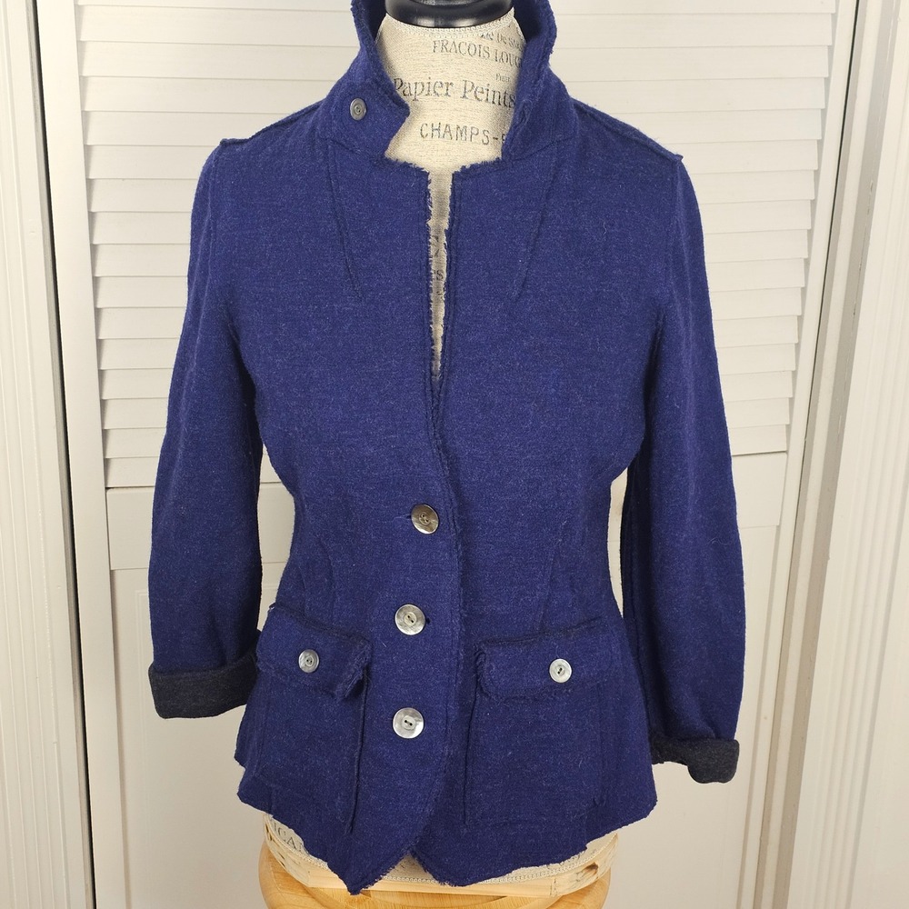 Eileen Fisher Womens Purple Merino Wool Blend Blazer Jacket Medium